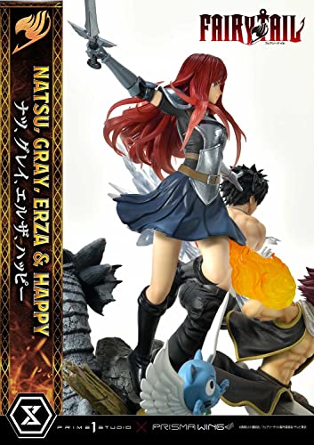 Prime 1 Studio Fairy Tail - Figura Decorativa de Natsu, Gris, Erza, Happy - Figura de Estatua de Lujo, versión 1/7, 57 cm