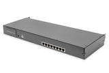 DIGITUS Consola KVM de 17" - FullHD - Conmutador Cat 5 de 8 Puertos - Teclado GE - para armarios de Servidor y Red de 19 Pulgadas - Negro
