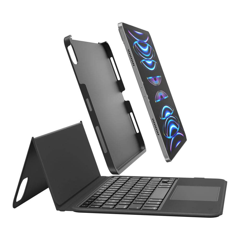 Belkin Everyday - Funda para teclado con función atril retroiluminada, teclas táctiles multipunto, funda de piel sintética, compartimento para Apple Pencil, teclado inalámbrico AZERTY para iPad Air de