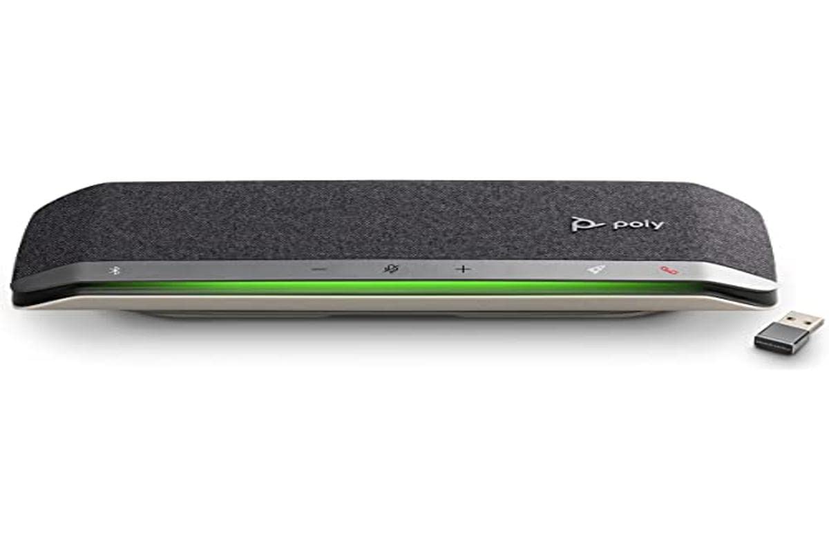 Poly – Altavoz manos libres inteligente Poly Sync 40+ - Espacios de trabajo flexibles - Se conecta a PC/Mac mediante el adaptador BT600 incluido y a teléfonos inteligentes a través de Bluetooth
