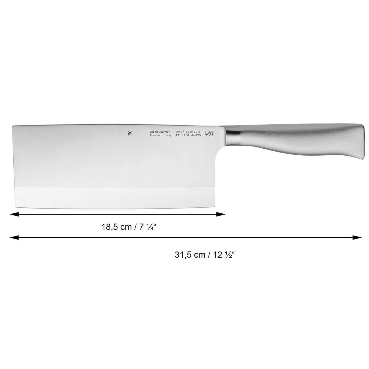 WMF Grand Gourmet - Cuchillo de Chef Chino de 31,5 cm con Hoja Insertada de Acero Templado Completamente Forjado de 18,5 cm