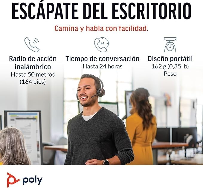 Auriculares inalámbricos Poly Voyager 4320 UC y soporte de carga - Audífonos estéreo con micrófono de brazo con cancelación de ruido - Conexión Bluetooth a PC/Mac/teléfono móvil - Teams (certificado)