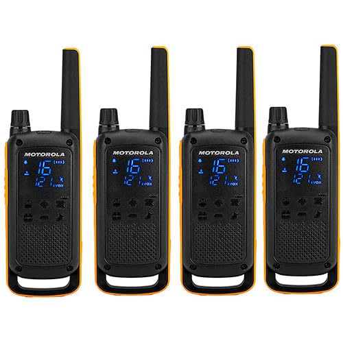 Pack de 4 Walkie Talkies, 16 Canales, Alcance de hasta 10 km, Resistente al Agua, Ideal para comunicación en Exteriores y Actividades al Aire Libre.