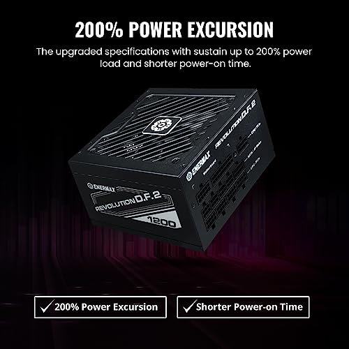 ENERMAX Revolution D.F. 2 ATX Compacto Fuente de Alimentación 80Plus Gold (Totalmente Modular, Cable Plano Cable, Semi-Fanless), ERS1200EWT, Negro