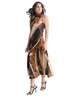 DKNY Sleeveless Printed Tie Neck Dress Vestido, Paint Stroke, XL Mujeres