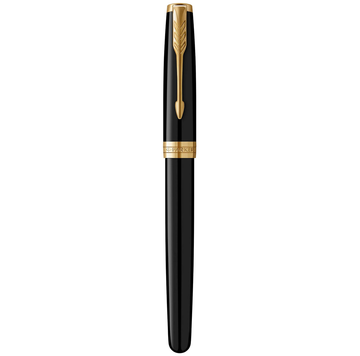 Parker Sonnet - Pluma estilográfica (lacada en negro, con adorno dorado y plumín de punto fino, en estuche)