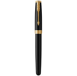 Parker Sonnet - Pluma estilográfica (lacada en negro, con adorno dorado y plumín de punto fino, en estuche)