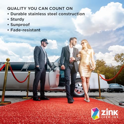 Zink Paquete de Alfombra Roja Zink - 4 Postes Dorados de Acero Inoxidable de 90 cm con Cuerda de Terciopelo de 1,5 m para Fiestas, fotomatones, Bodas, teatros, etc.