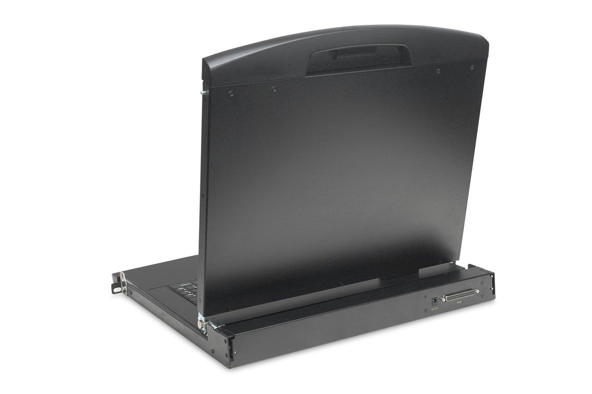 DIGITUS Consola KVM de 19" - FullHD - Conmutador VGA de 16 Puertos - Teclado GE - para armarios de Servidor y Red de 19" - Negro