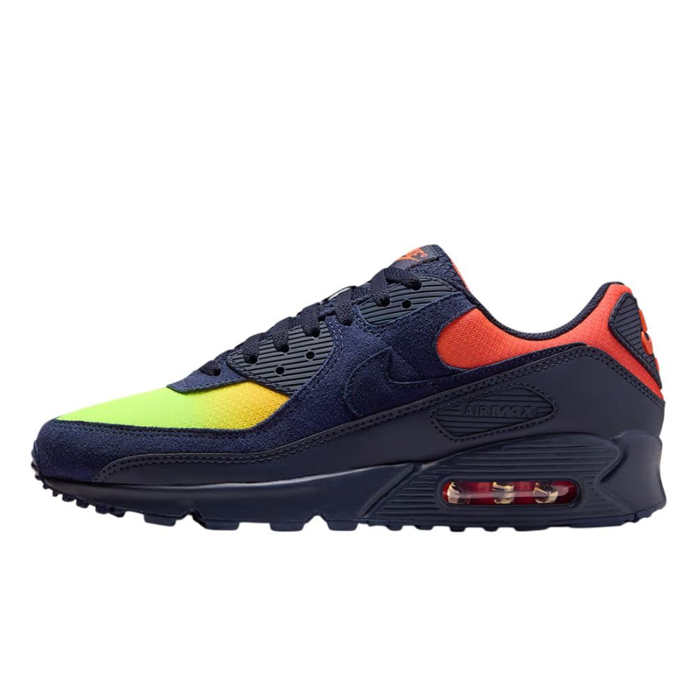 NIKE Air MAX 90, Sneaker Hombre, Lemon Venom Blackened Blue Hyper Crimson, 42.5 EU