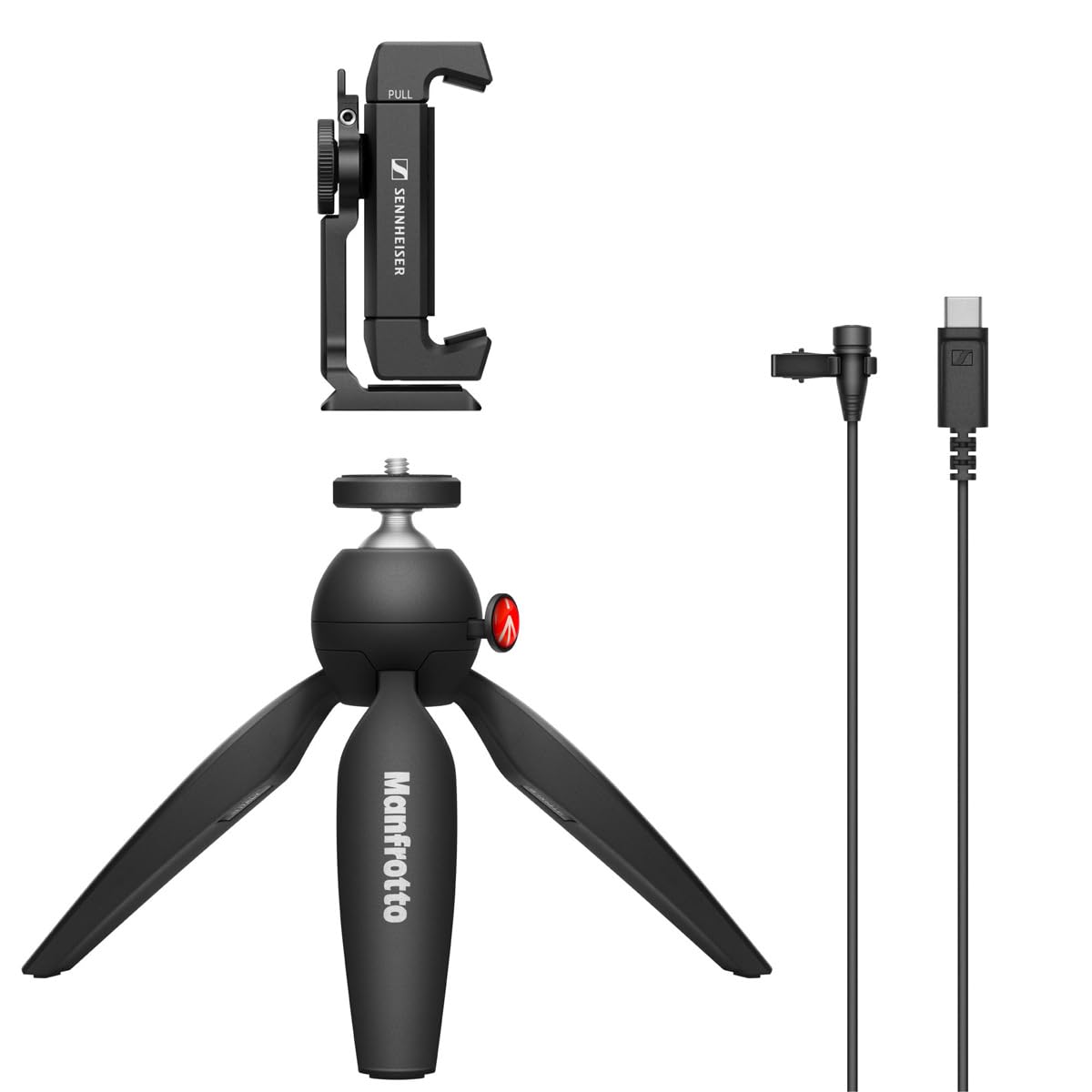 Sennheiser XS Lav Kit Móvil USB-C, Micrófono Lavalier Omnidireccional con Pinza para Smartphone y Minitrípode Manfrotto PIXI, 509259