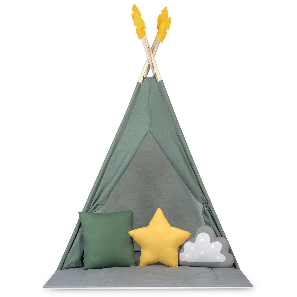 Nukido, Tienda Infantil Tipi Teepee Verde con Guirnalda, Almohadas, estabilizador Grande