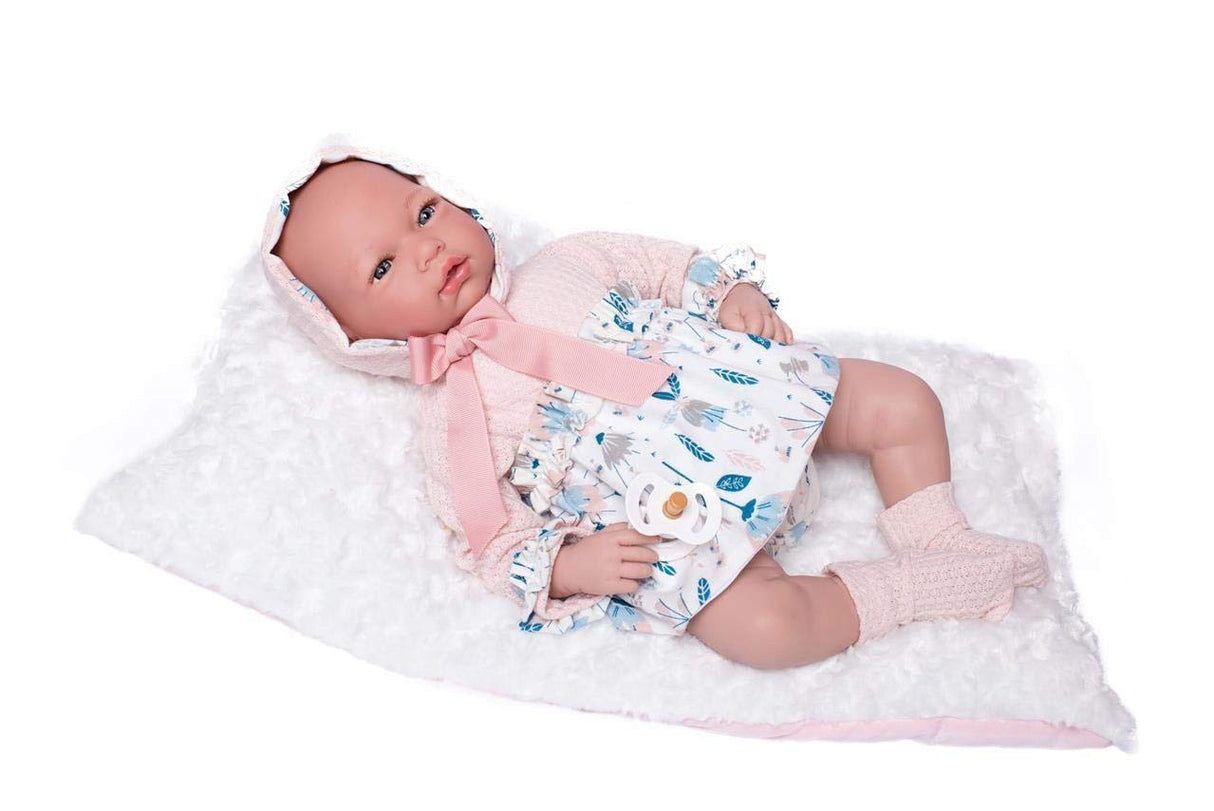 Muñecas Guca- MUÑECA Reborn Lola con Vestido Flores Y Capota. 46CM Flower, Multicolor (18048)