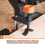 Evolution Sierra ingletadora deslizante de 185 mm (R185SMS+) de Evolution con corte multimaterial; bisel de 45°, inglete de 50°; guía láser. Incluye hoja multiusos