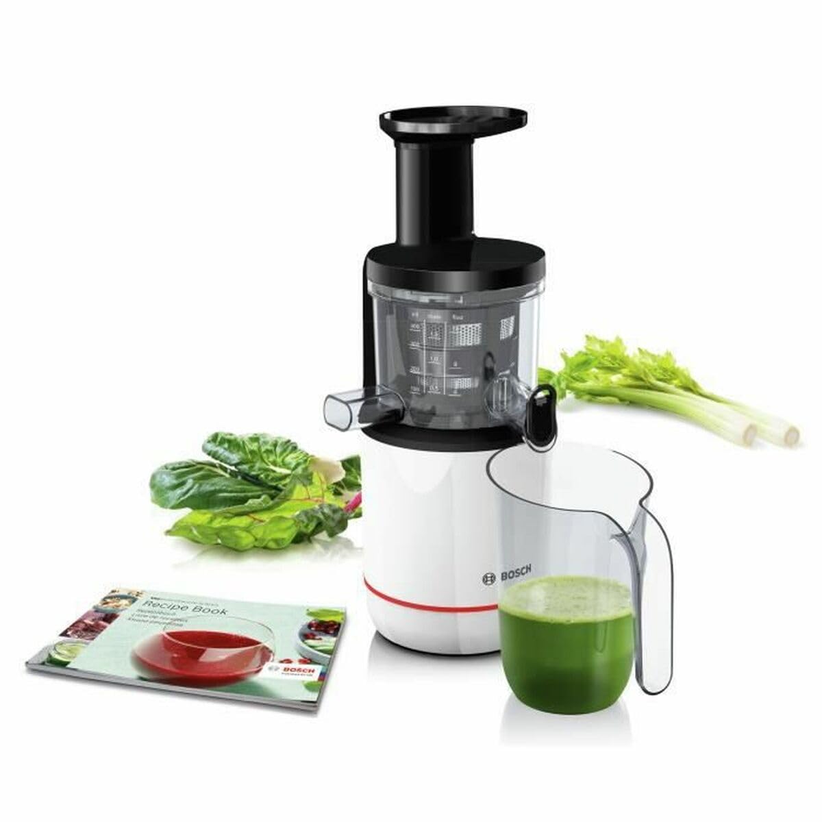 Bosch MESM500W VitaExtract Extractor de jugos, 150 W, 2 filtros, con tecnología de prensado lento, color blanco