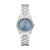Emporio Armani Reloj para mujer de acero inoxidable con tres agujas y fecha, AR11593, Tono plata y azul