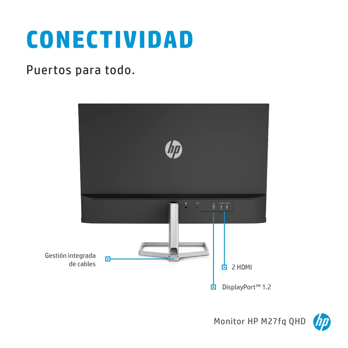 HP M27fq - Monitor de 27" QHD (2560 x 1440, 16:9,75 Hz, 5 ms, VGA, 2 HDMI, Displayport), Plateado
