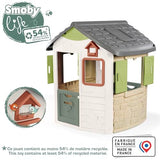 Smoby Life Casa Jura Lodge - Casa de Juegos Infantil con 2 Puertas Bajas, Ventanas con Contraventanas y Comedero para Pájaros - Material Reciclado - Resistente Rayos UV - Más de 2 años (7600810504)