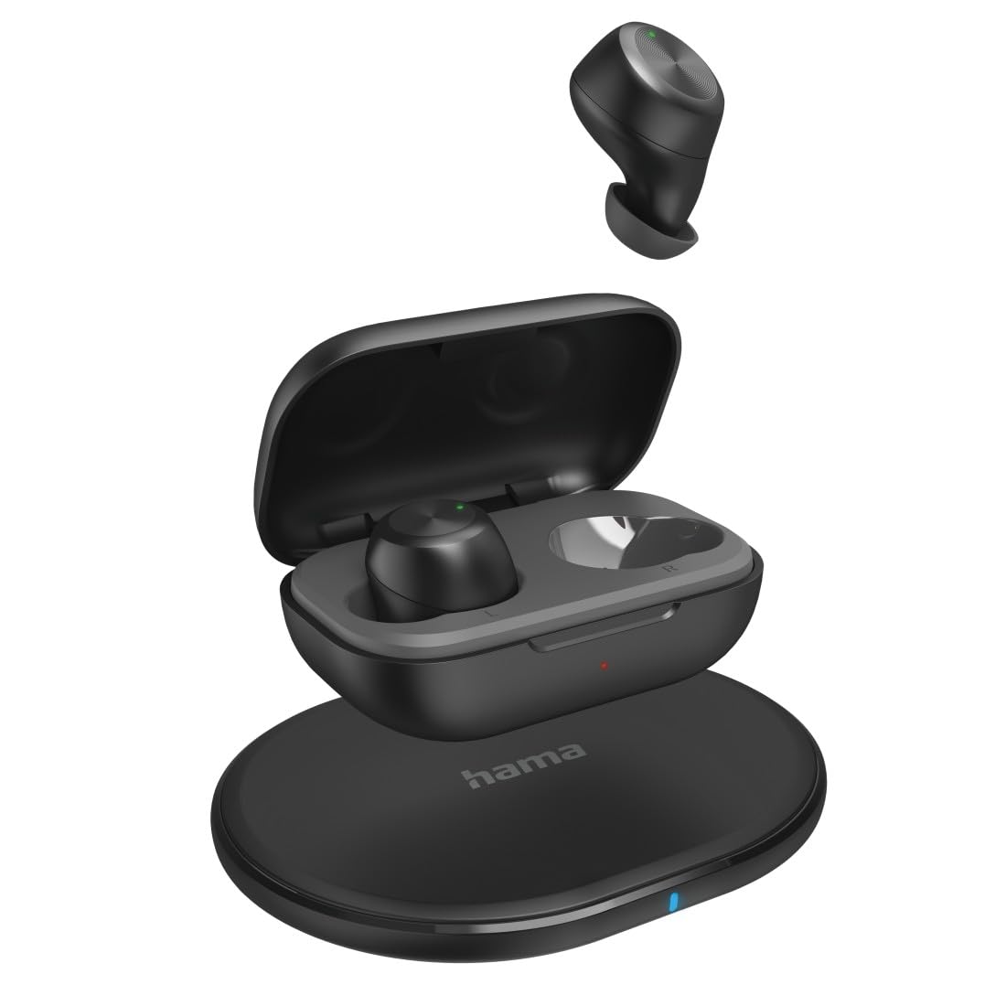 Hama True Wireless In Ear - Auriculares Bluetooth (batería de 4 Horas, Tiempo de conversación de 12 Horas, batería de 12 Horas, Auriculares con Carga inalámbrica y Cargador inalámbrico, protección
