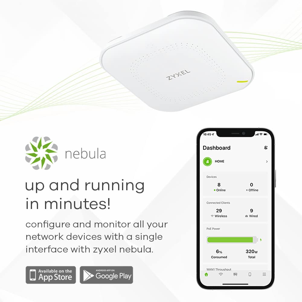 Zyxel Punto de Acceso PoE Multi-Gig WiFi 6 AX3000 para pequeñas Empresas | 2,5 G PoE Enlace Ascendente con Antena 3x3 + 2x2 MU-MIMO | NebulaFlex Cloud [NWA90AX Pro]