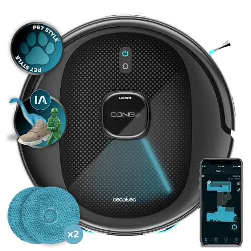 Cecotec Robot Aspirador y Friegasuelos con IA Conga 9990 AI Spin Revolution Ultra Power. 10000Pa, Navegación Inteligente, Barre, Aspira, Friega y Pasa Las Mopas, Autonomía 240mins, Cepillo Silicona
