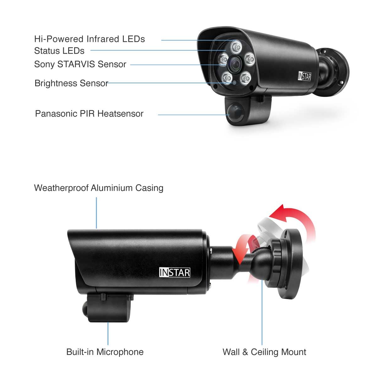 INSTAR IN-9408 2K+ PoE Negro - cámara de vigilancia LAN/PoE con Inteligencia Artificial - cámara Exterior Resistente a la Intemperie - Power Over Ethernet IEEE 802.3af - HomeKit - PIR - RTSP