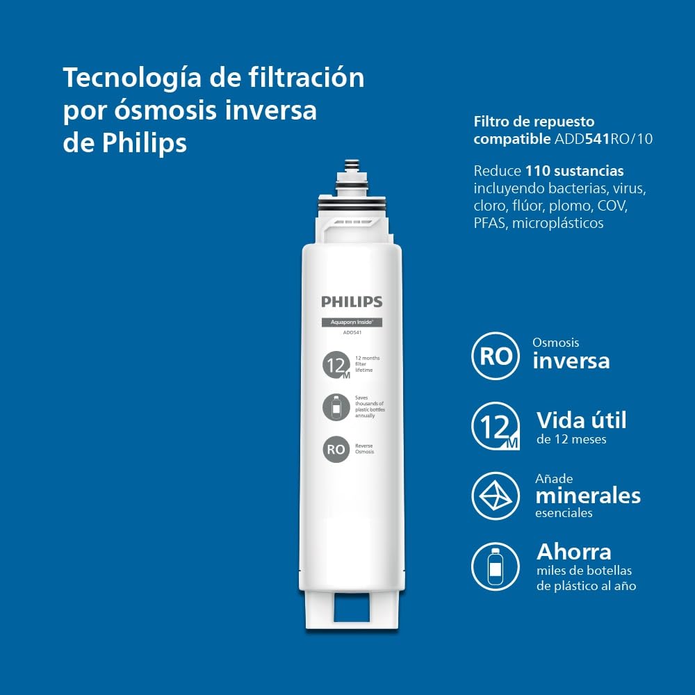 Philips Water Dispensador de agua por ósmosis inversa ADD6901HBK01/10 con sistema UV-C, elimina hasta 110 sustancias, calentamiento instantáneo, vida útil del filtro 1 año