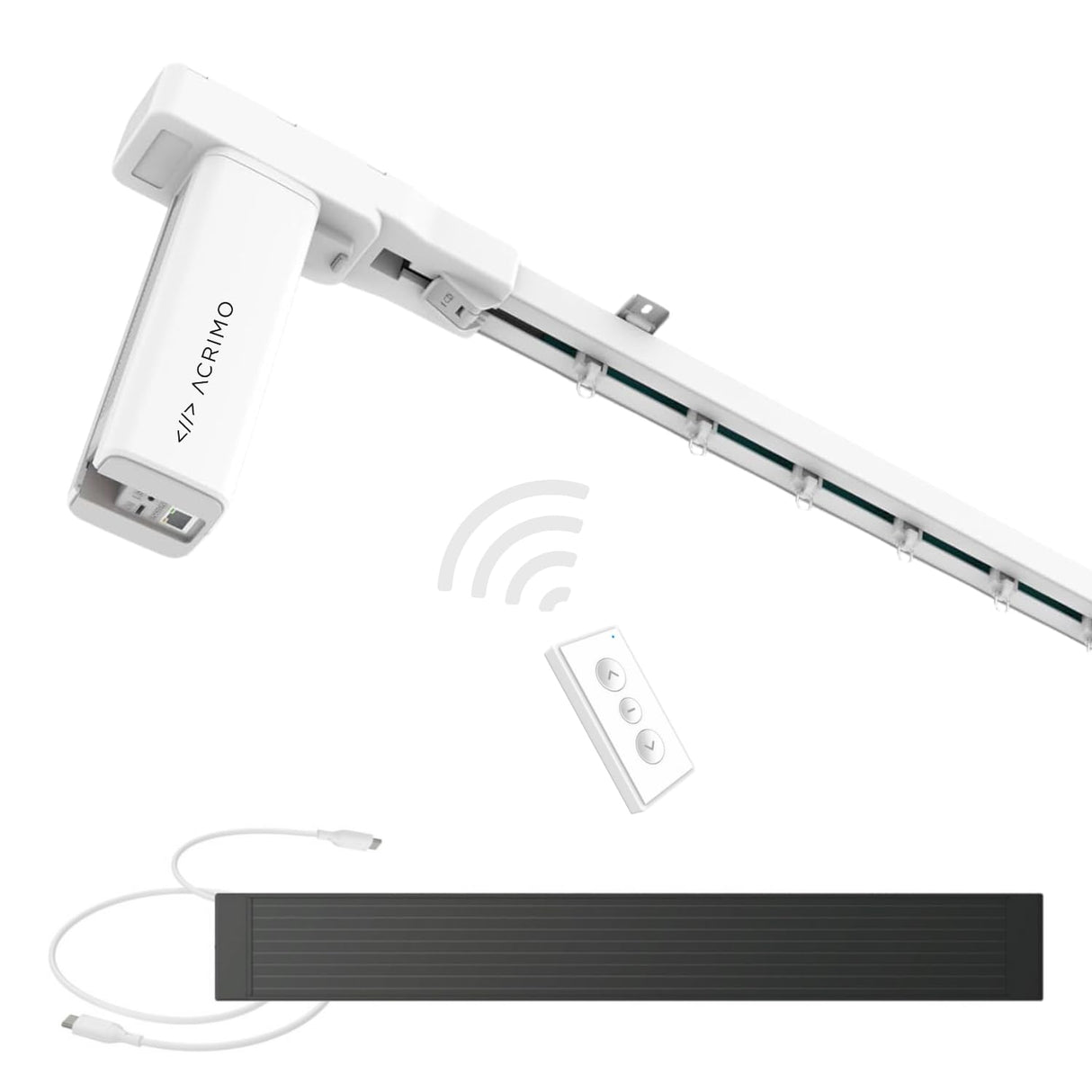 ACRIMO Riel de Cortina Motorizado, Kit de Riel Inteligente para Cortinas con Alimentación mediante Panel Solar y Enchufe a Pared Opcional, Largo 6 Metros