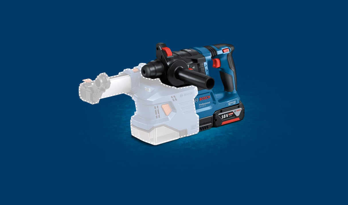 Bosch Professional 18V System martillo perforador a batería GBH 18V-22 (con SDS plus, incl. 2 baterías de 4,0 Ah, cargador GAL 18V-40, 2 cepillos de anillo, GDE 18V-12, en L-BOXX)