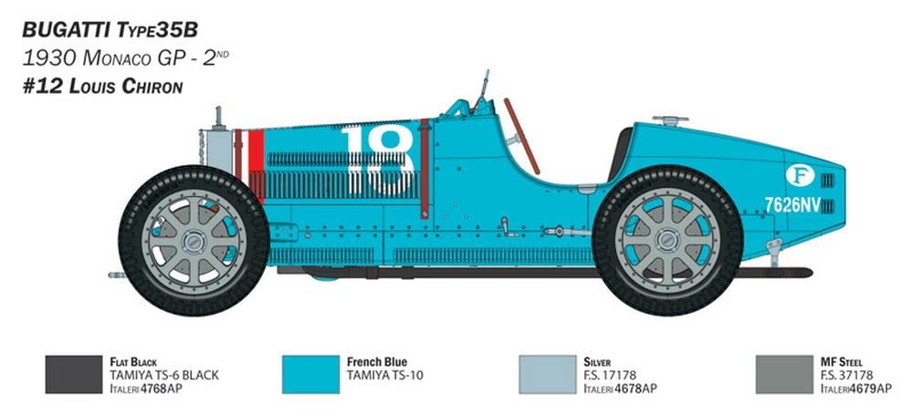 Italeri 4710S 1:12 Bugatti Type 35B - modelismo, Kit, Modelo de Suelo, Hobby, Pegar, Kit de plástico, detallado, sin Pintar