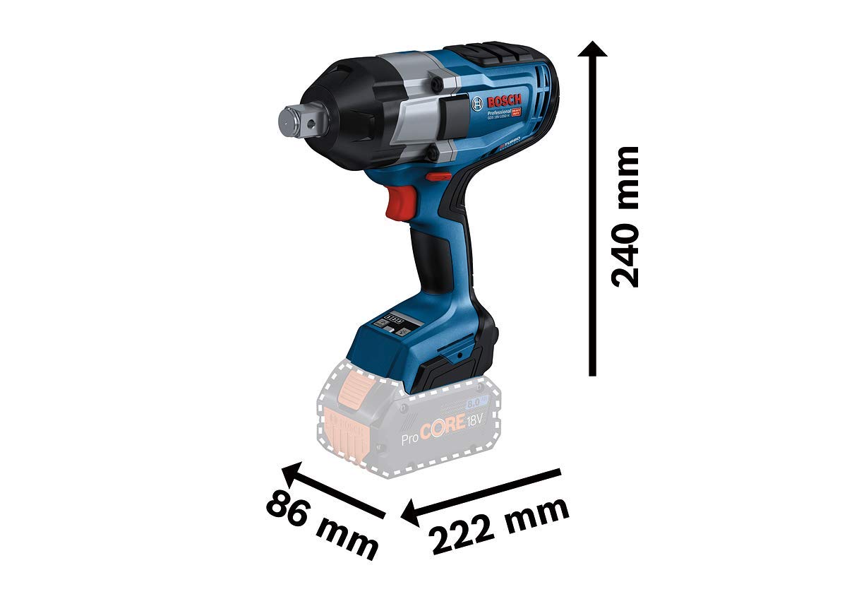 Bosch Professional BITURBO GDS 18V-1050 H - Atornillador de impacto a batería (18V, 1050 Nm, tornillos hasta M24, sin batería, en L-BOXX)