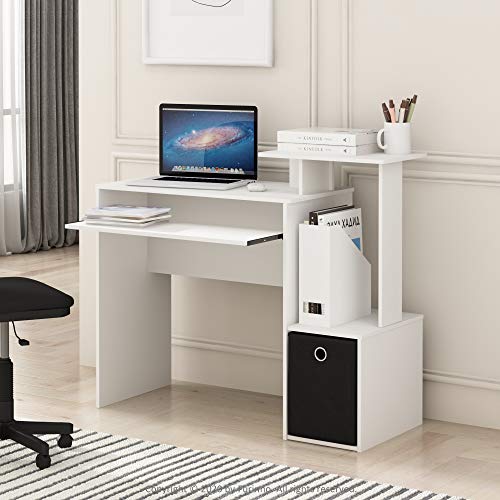 Furinno Econ Multipurpose Home Office Escritorio, Tabla de Madera aglomerada, Blanco/Negro, 40.01 x 40.01 x 86.61 cm