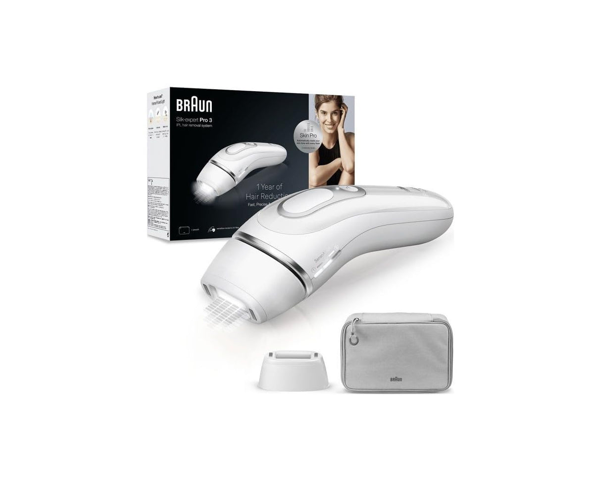 Braun Silk-Expert Pro 3 PL3020 - Depilación láser IPL, alternativa a la depilación láser, alicatadora Venus, 2 cabezas, regalo para mujeres, blanco/plateado