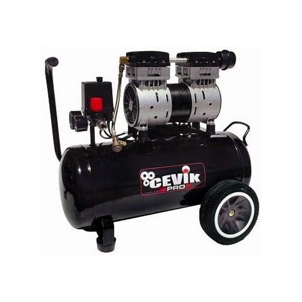 CEVIK PRO - CA-PRO24SILENC - Compresor Aire Silencioso - 62 dB - 24L - 1.5HP - Máx 8 Bar - 150 l/min - Sin Aceite - Dos Salidas de Aire - Compacto y Portátil - Compresor de Pintura y Neumática