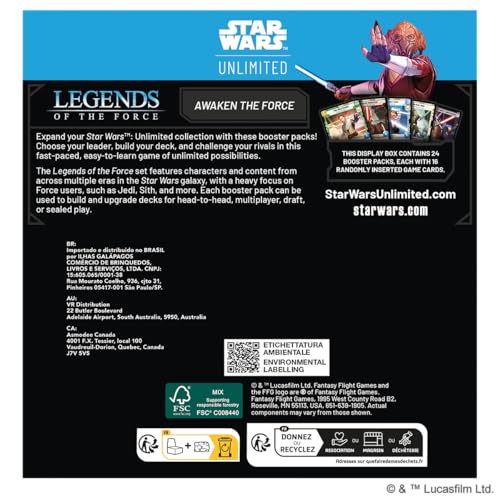 Fantasy Flight Games - Star Wars: Unlimited Trading Card Game Legends of the Force BOOSTER DISPLAY - 24 Booster Packs Featuring Jedi, Sith & Iconic Characters, Ages 12+, 2+ Players, 20 Minute Playtime