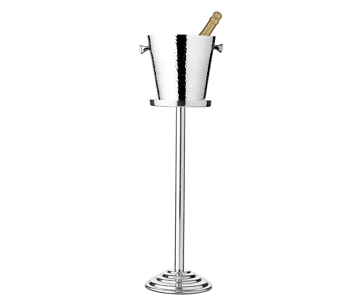 EDZARD Champanera/refrigerador de botellas Valencia, con soporte, acero inoxidable muy pulido, de doble pared, exterior martillado, altura total 83 cm, altura de refrigador 23 cm, diámetro 22 cm