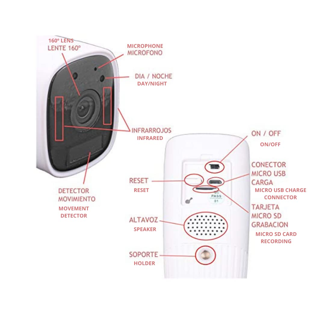 JANDEI - Cámara WiFi Batería 1080P App Android iOS P2P MicroSD