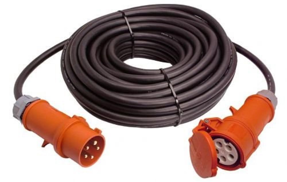 as - Schwabe 61028 Extensión CEE 25 metros H07RN-F 5G6, 400 voltios, 32 amperios, 5 polos, IP44 uso exterior