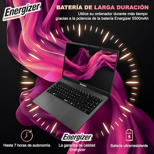 Energizer EnergyBook: portátil de 15,6'' HD+, Intel Celeron, 8 GB de RAM, SSD de 256 GB, gráficos UHD, Windows 11, Teclado QWERTY (Interfaz), USB 3.0, HDMI