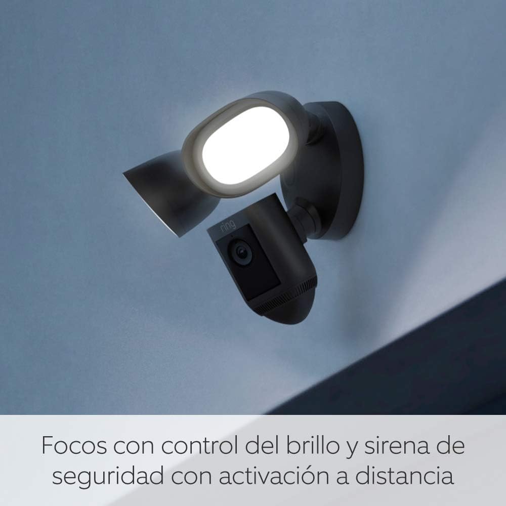 Ring cámara Pro con focos cableada (Floodlight Cam Wired Pro) | Cámara exterior con vídeo 2K, Ring Vision, detección de movimiento 3D, (alternativa al CCTV) | 30 días de prueba gratuita de Ring Home