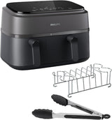 Philips Airfryer Dual Basket Serie 3000, 9L, Freidora de aire con 2 cestas, Kit Desayuno, Tecnología Rapid Air, 99% menos de grasa, ahorro de energía, ideal para familias, App HomeID (NA350/03)