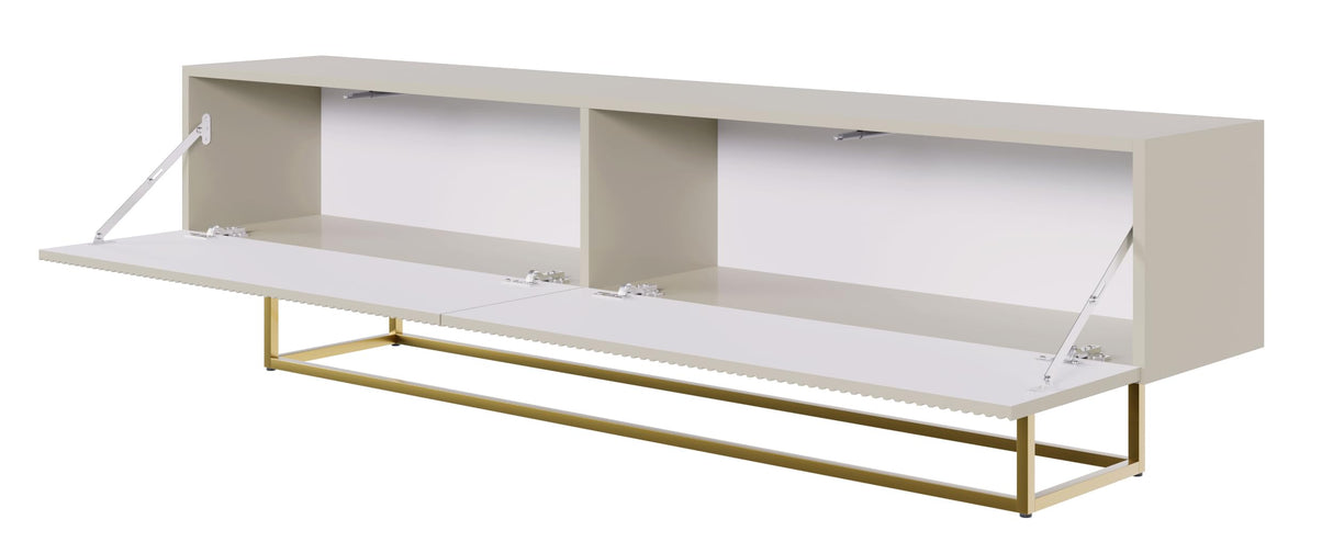 Selsey Mueble De TV Mesa De TV 175 cm con Patas Doradas con Fachada Fresada Gris Beige Veldio