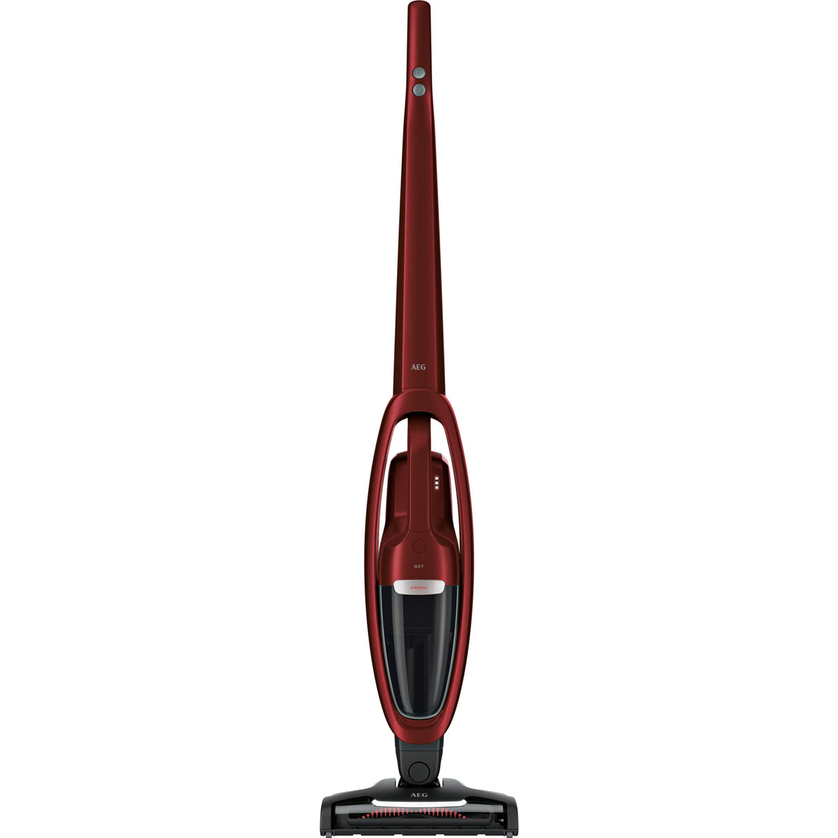 AEG QX7-1ULTAN Aspiradora Sin Cable, 21,6 V, Autonomía de 50 min, 2 Velocidades, Tecnología Cyclonic, Filtración de 5 Pasos, Depósito de 0,3 L, 4 Accesorios, Rojo Metalizado