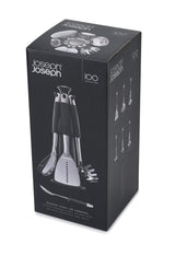 Joseph Joseph Elevate Juego de Utensilios de Cocina 6 Piezas con Soporte Giratorio, Mangos de Silicona Ergonómicos, Acero Inoxidable