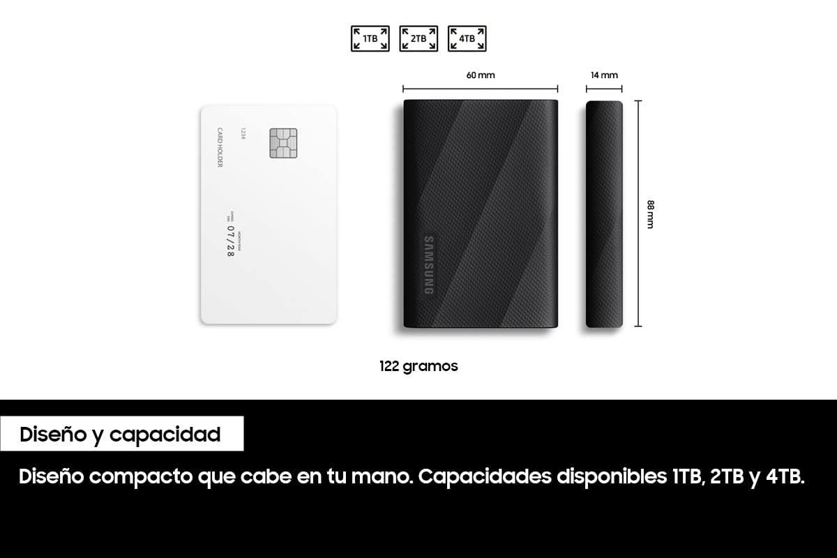 Samsung Portable SSD T9, 4 TB, Disco Duro Externo, Lectura y escritura 2.000 MB/s, USB 3.2 Gen.2x2, Para Profesionales y Creativos, Compatible con PC, Mac, Android y Cámaras 12K, Negro (MU-PG4T0B/EU)
