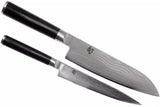 KAI Shun Classic Juego de cuchillos de chef japonés 2 piezas - Santoku con hoja de 18 cm + Cuchillo multiusos con hoja de 15 cm - Cuchillo de Damasco de 32 capas con núcleo VG MAX - 61 HRC