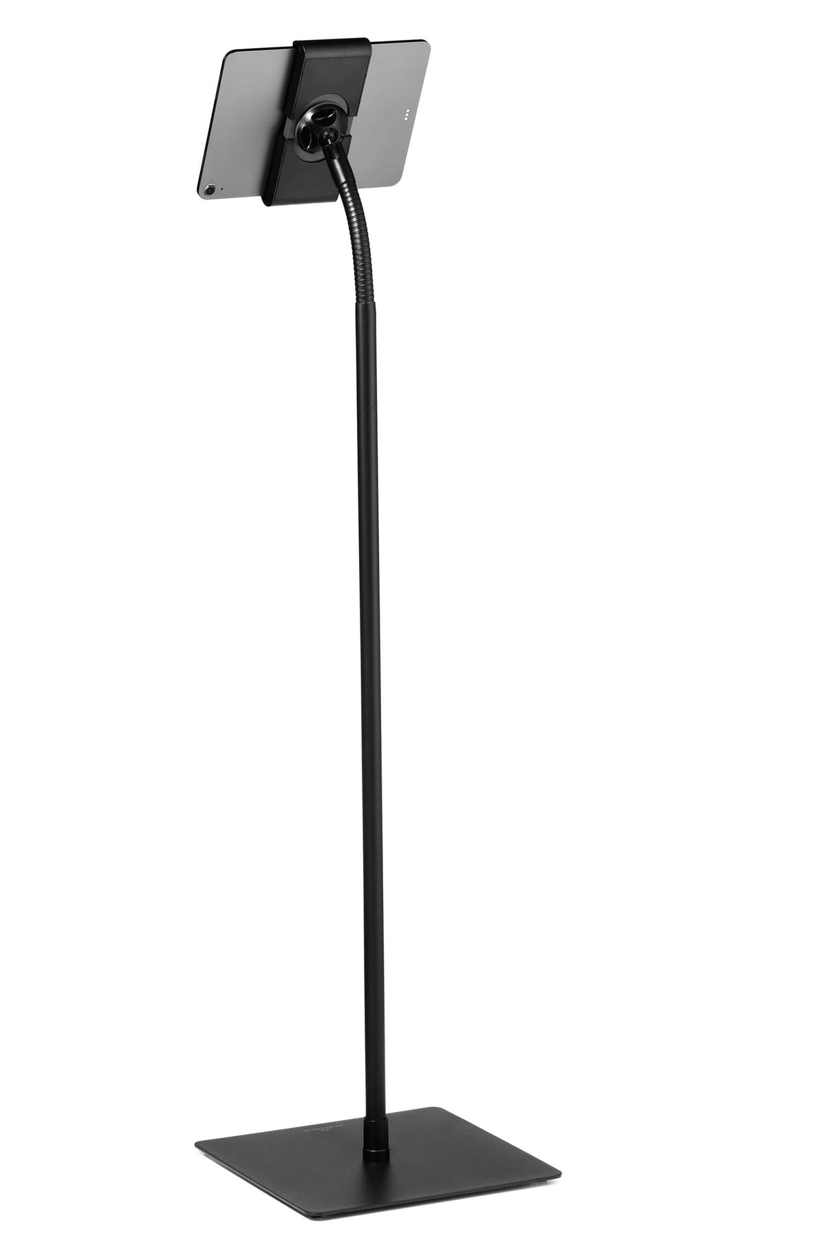 Durable 894501 - Soporte de Suelo para Tableta/iPad con Cuello de Cisne (Giratorio 360° y Altura Regulable, para Tablets de 7 a 13"), Color Negro