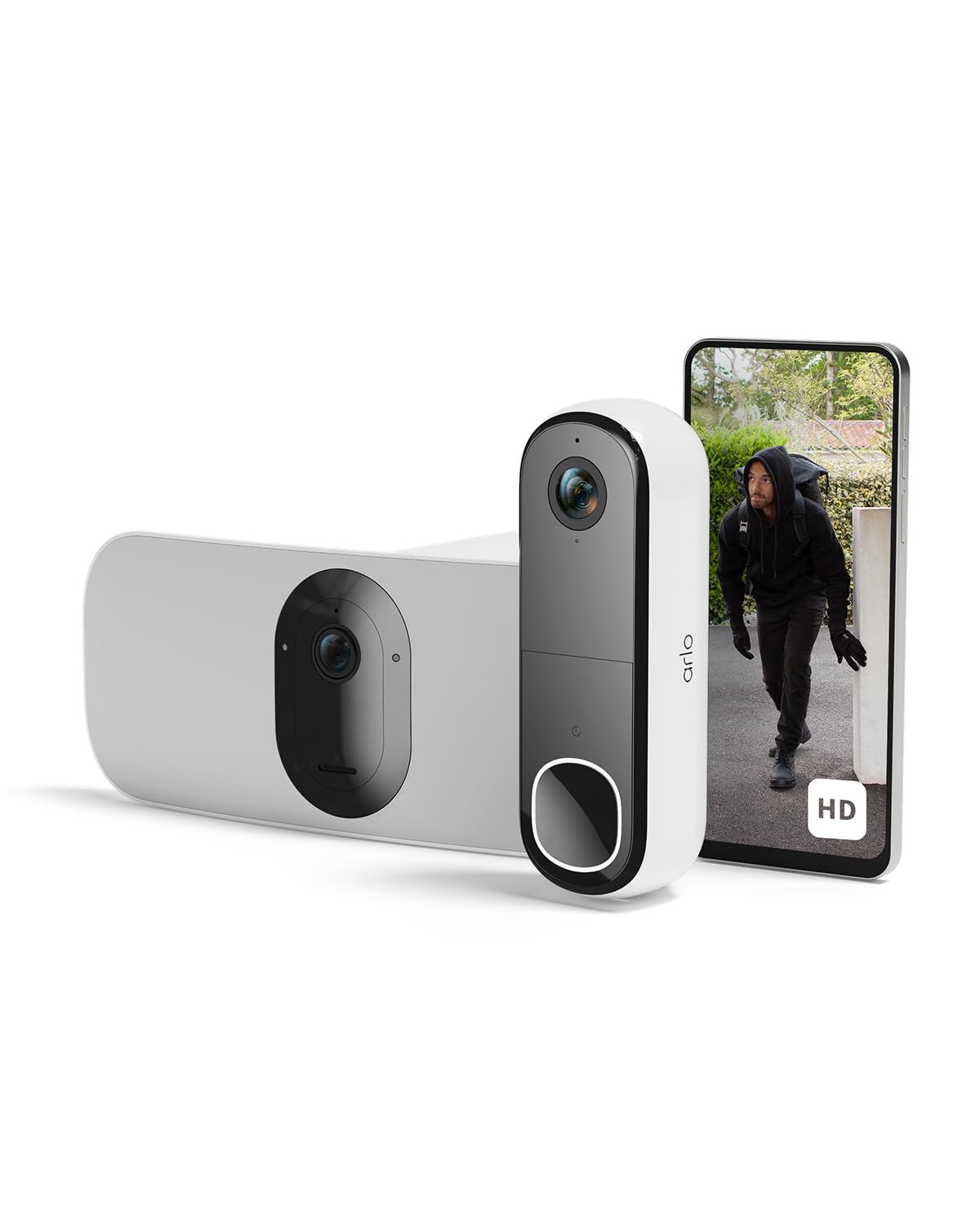 Arlo Vídeoportero inalámbrico HD y Floodlight cámara 2K WiFi inalámbrico Blanca - protección inteligente del hogar, visión nocturna, detección de movimiento, audio bidireccional, compatible con Alexa