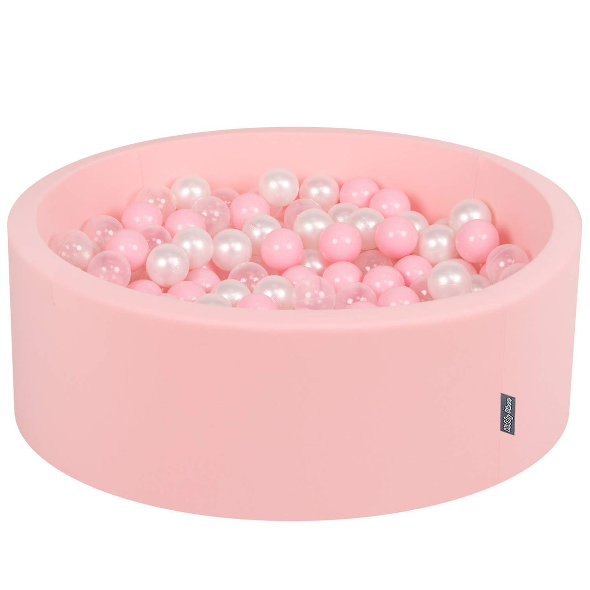 KiddyMoon 90X30cm/200 Bolas ∅ 7Cm Piscina De Bolas para Ninos Hecha En La UE, Rosa:Rosa Clr/Perla/Transparente
