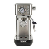Ariete Espresso Slim Metal 1381, cafetera con manómetro, compatible con café en polvo y monodosis ESE, 15 bares máximos, filtro 1 o 2 tazas, lanza para capuchino, 1300 W, color plateado